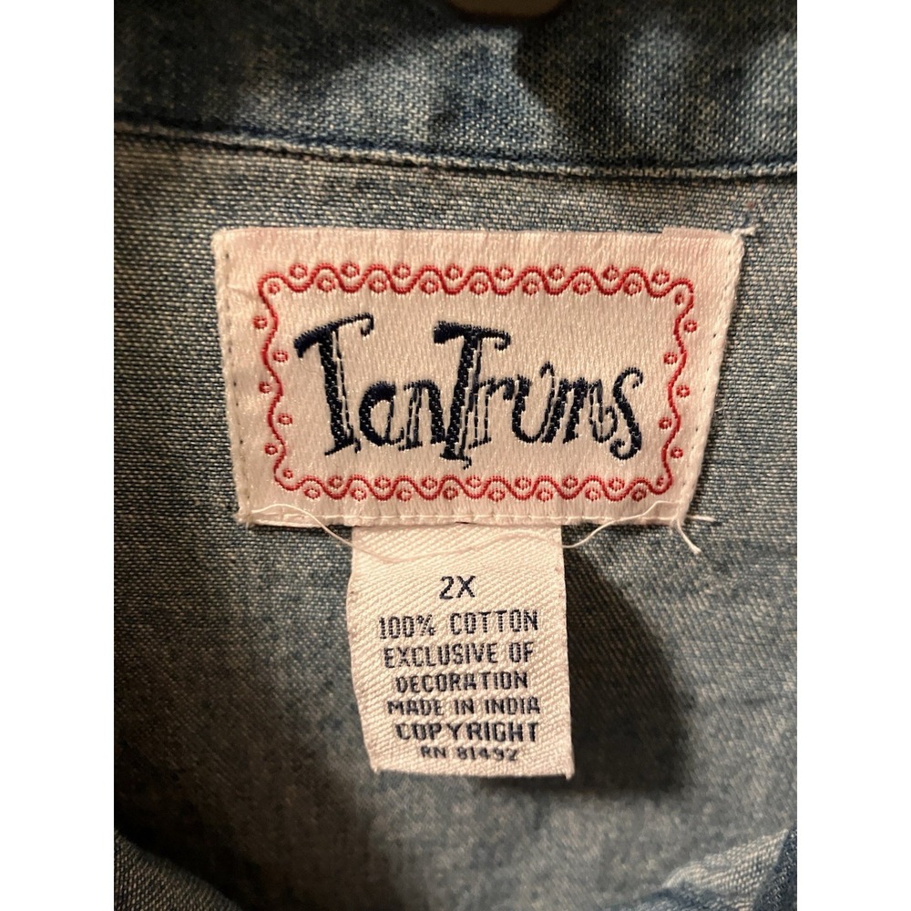 Tantrums Denim Shirt Cats Patriotic 4th Of July Stars Stripes Sz 2X Unique‎ - Picture 2 of 8